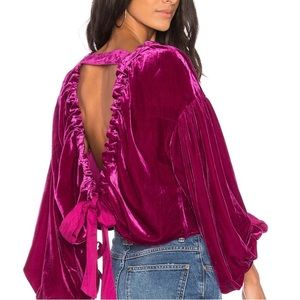 Free People Give Me Some Loving Pink Velvet Open Back Top Blouse Size L